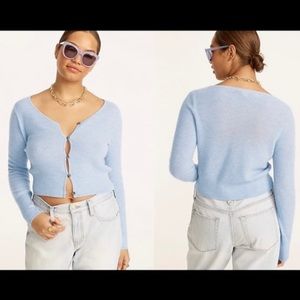 J. Crew Featherweight Cashmere Cropped Cardigan Sweater Light Blue